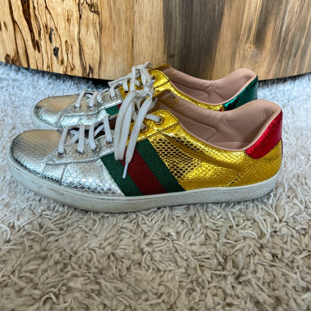 Gucci Men’s Metallic Snakeskin Sneakers